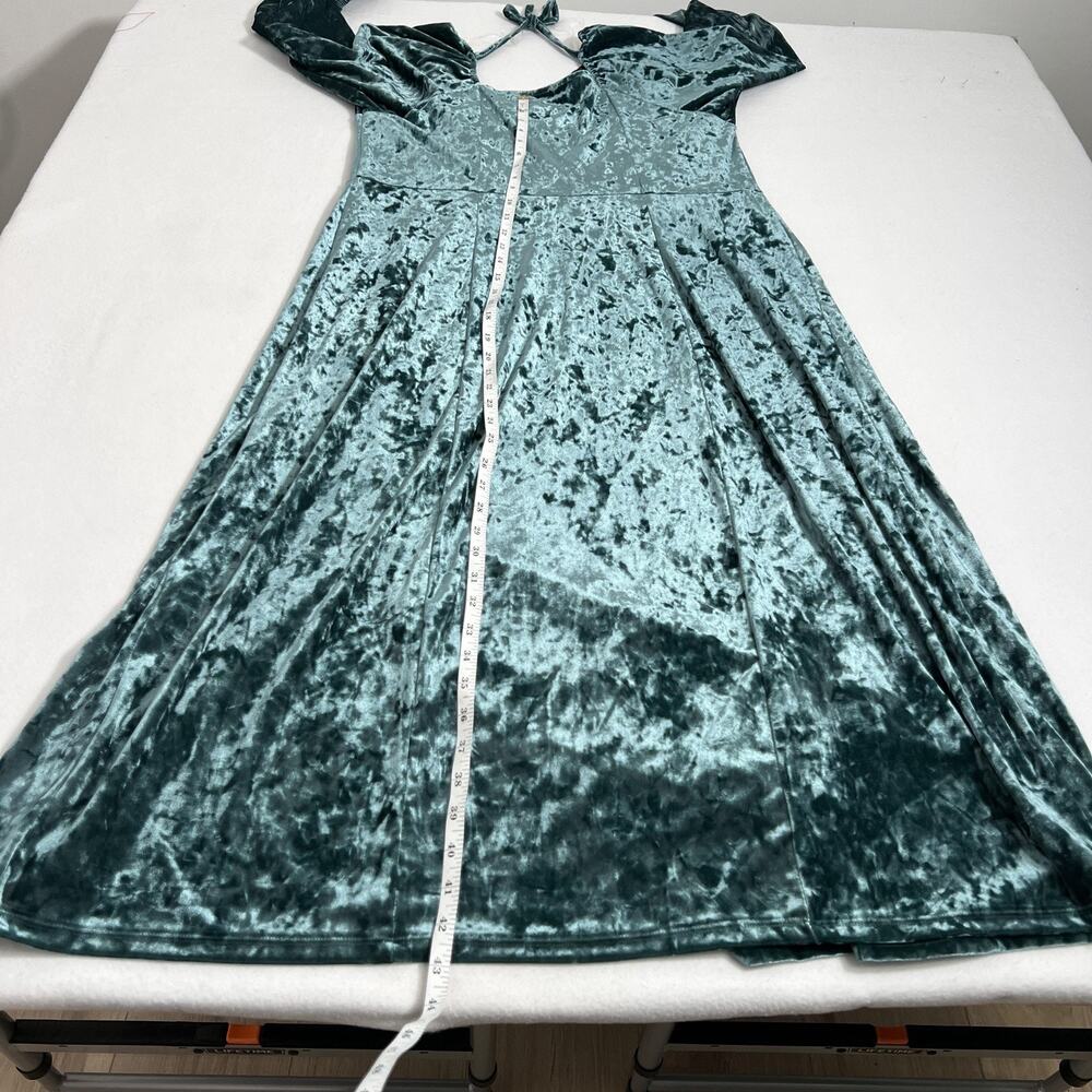 Ava & Viv Dress Womens 1X Green Crushed‎ Velvet Square Neck Balloon Sleeve Midi - Picture 8 of 13